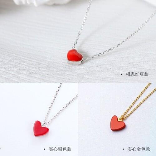Red Love Heart Choker Necklace Simple Gold Chain Glaze Heart necklace necklace for women Valentines Day gift