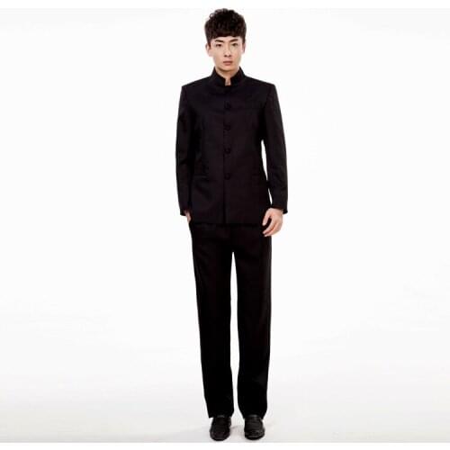 Jacket+Pants Chinese Tunic Suits Men Stand Collar Black Suit Male Slim School Wear Men Blazer Fress Shipping