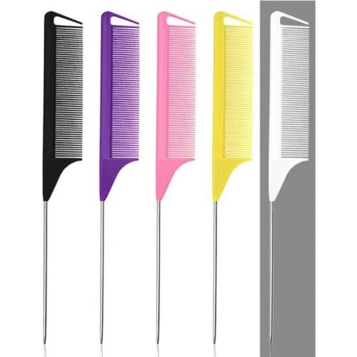 Highlight hair Cutting Combs Salon Dye Comb Hairdressing Metal Pin Antistatic Pointed Tail Comb Foiling Hair styling Comb