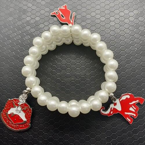 Hot red enamel metal Greek letter sorority DST DELTA society jewelry pendant multi-layer pearl beads bracelet bangle