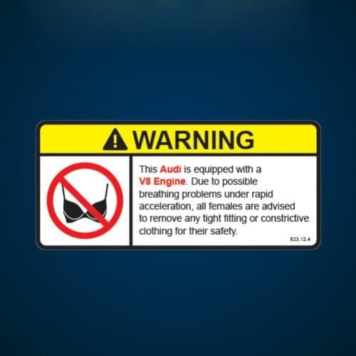 Warning Decals V8 Engine Warning No Bra Self Adhesive Sticker Decal PVC Vinyl Reflective Stickers