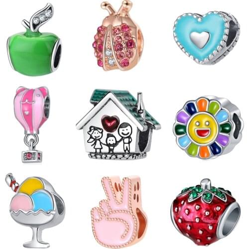 Lovely Crystal Enamel Heart Animal Charms Beads Fit Original Pandora Charms Bracelets Women Girls DIY Handmade Jewelry Gifts