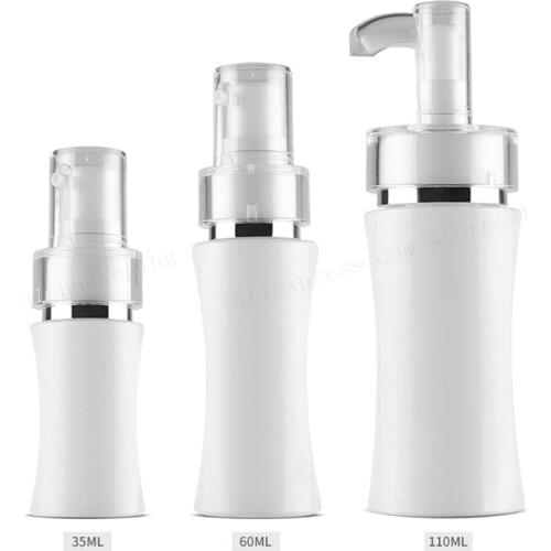 24 x 35ml 60ml 110ml empty Lotion pump Bottle plastic white emulsion pressure pump cosmetic jar Sample subpackage travel