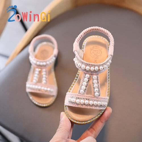 Size 21-30 Sandals Toddler Infant Kids Baby Girls Pearl Crystal Single Princess Shoes Summer Sandals Children Sandals Girls