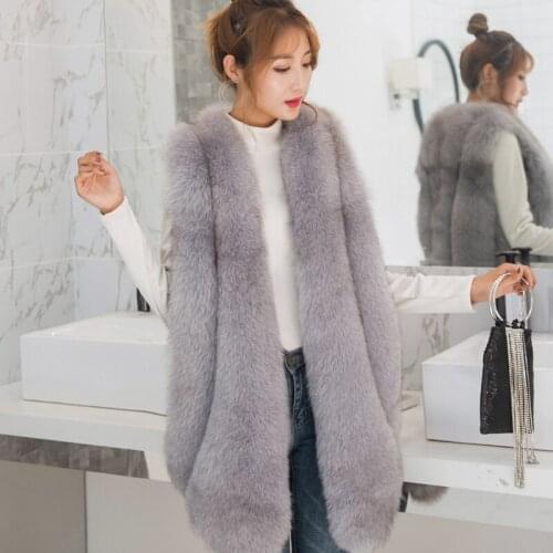 Savabien Women Autumn Winter Furry Warm Faux Fox Fur Vest Korean Style Fur Jackets White Sleeveless Plus Size Fake Fur Coats