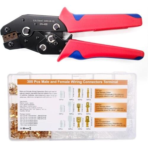 SN-48B Wire Terminals Crimping Tool Kit Self-Adjusting Automatic Ratcheting with Male/Female Spade Connectors Insulated Sleeves