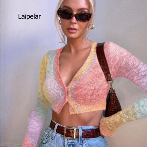 Sweater Korean fashion cardigan womens solid color V-neck design single-breasted long-sleeved sweater winter women