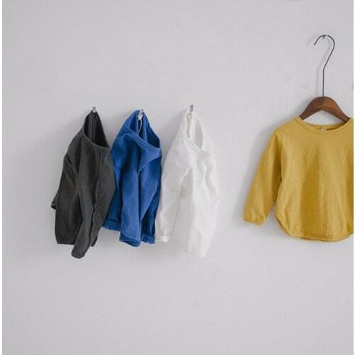 Spring and Autumn Children Cotton Long Sleeve T-shirts Korean Style Loose Casual Tops Baby Boys Girls T shirt Pure Color Tees