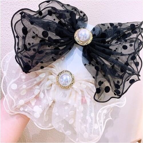 Vintage Lace Bow Head Clip Elegant Side Clip Snow Yarn Overlock All-match Black Barrettes Fashion Women Headdress Adult