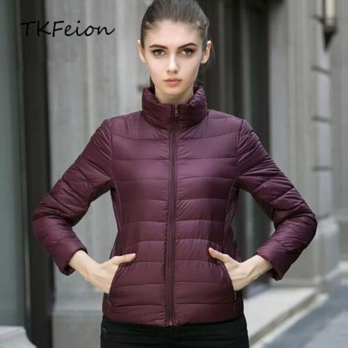 Womens Slim Jackets Lightweight Portable 2018 Autumn Winter Ladies Casual Thin Outwear Stand Collar Female Warm Duck Down Coats