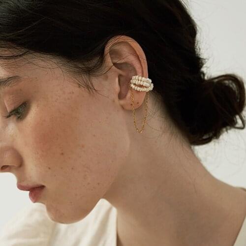 VSnow Unusual Chain Magnet Natural Pearl Sweet Clip Earrings for Women Girls Textured Vintage Beaded Earrings Instajewelry New