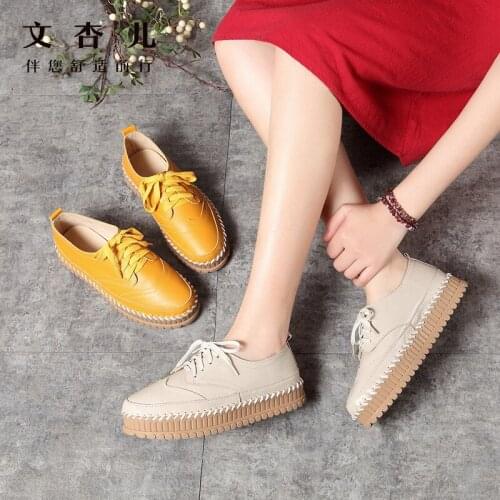 Womens Vulcanize Shoes Lace Up Casual Shoes Shallow mouth Belt Genuine Leather women flats Footwear Walking Shoes