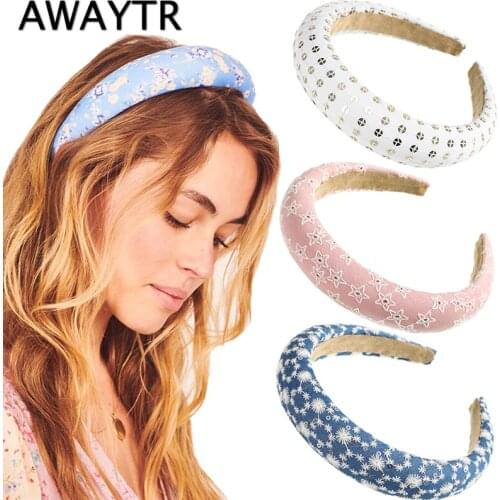 AWAYTR Fashion Padded Headbands Hair Hoop Thick Girls Sponge Non-slip Bands Hair Accessories for Women Solid Flower Print Solid