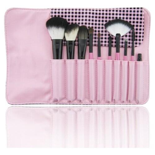 10 Pieces Pink Comestic Kit with Bag Professional Makeup Accessories Brushes Tools Foundation Brush Sets & Kits High Quality