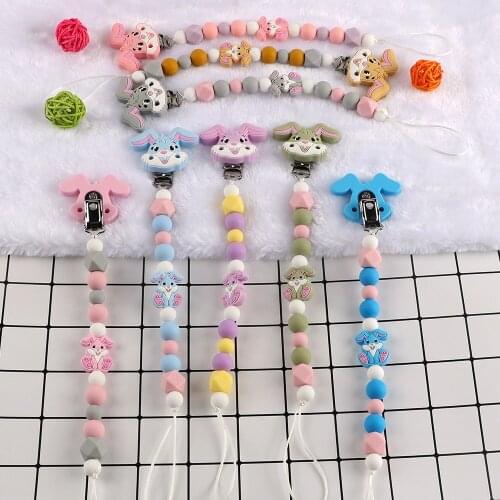 Kovict 2pcs Rabbit Pacifier Chain Silicone Pacifier Clip Personalized Baby Teether Silicone DIY Food Grade Baby Care