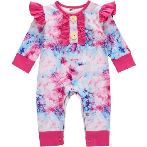 2021 Autumn New Baby Girl Cute Tie-dye One-piece Ruffled Girls Romper Cotton Long Sleev Newborn Baby Clothes Autumn