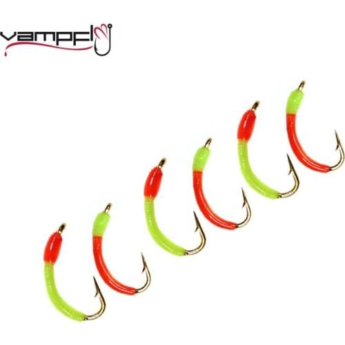 Vampfly 6PCS #12 Trout Fishing Fly Lures Buzzer Nymph Flies Realistic Insect Flies Red Green Color