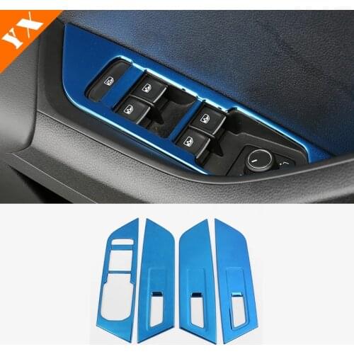 Stainless Blue Decor interior accessories Car armrest door Window Lift Air condition USB Switch Read For Skoda Karoq 2017 2018
