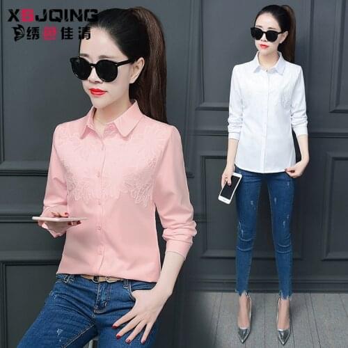 Blouse Women Shirt 2021 Spring Womens Long-Sleeved White Collar Womens Shirt Printed Top Business OL Blusas Mujer De Moda