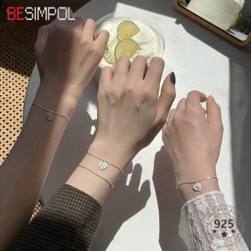 Besimpol Real 925 Sterling Silver 26 Letters Charms Bracelets Minimalist Sister Friends Bracelet for Women Fine Jewelry Gifts