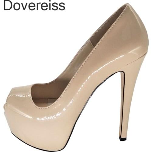 Dovereiss Fashion Womens Shoes Summer Pure Color Nude Peep Toe Platform Sexy Narrow Band New Consice Pumps 42 43