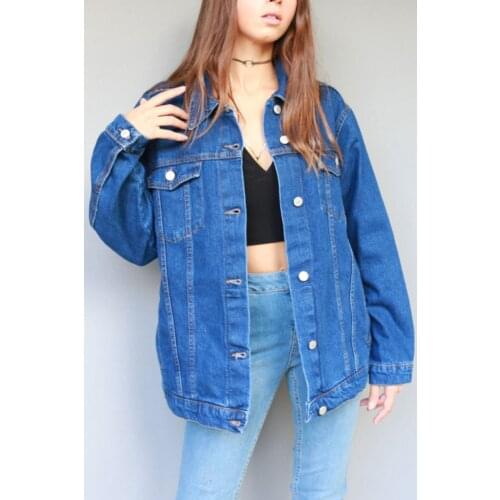 Jean Jacket Women Clothes Oversized Jeans Denim Coat 2021 New Washed Blue Jeans Coat Turn-down Collar Outwear Bomber Casual