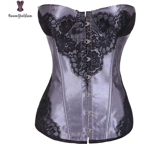Fantasy court costume 4 colors choice lace up corselet body shaper satin waist trainer corset and bustier Overbust Fish Boned