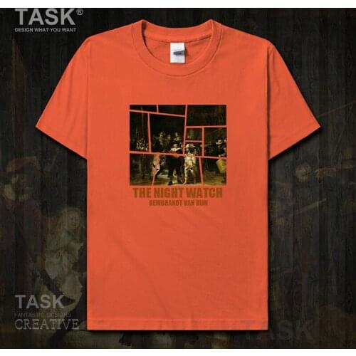 Personality fashion oil painting mens t-shirt The Night Watch retro print Short sleeve clothes cotton summer Fashion Streetwear