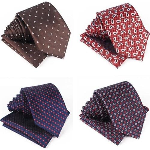 Ricnais Fashion Black Red Mens 8.5cm Print Dot Tie Set Tie and Pocket Square Set Business Classic Wedding Gift Formal Set