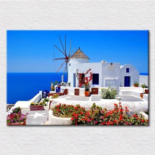 Canvas print amazing Travel Photography painting from Mykonos windmills, the ultimate romantic scenery in Greece free shipping