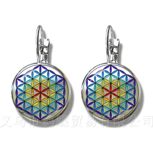 Indian Jewelry Mandala Earrings OM Yoga For Women Lift Of Flower Zen Jewelry Buddhist Silver Plated Earrings Meditation Gift