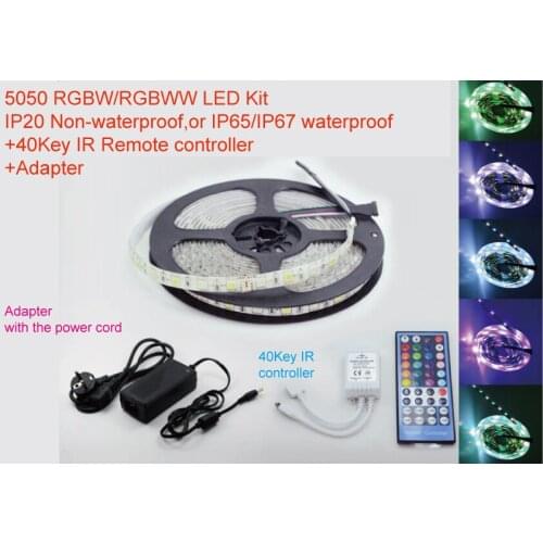 IP65/IP67 Waterproof or IP20 SMD 5050 RGBW LED Flexible Strip Light 5M 300leds+ 40 Key IR rgbw controller+12VDC 5A Power adapter