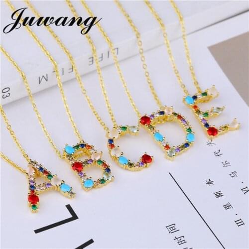 JUWANG Multicolor Gold 26 Alphabet Pendant Necklace Charm Micro Pave Zircon Initial Letter Necklaces Couple Name Necklace
