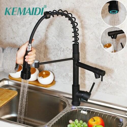 KEMAIDI Black Pull Out & Down Swivel Kitchen Faucet Rotated Basin Sink Faucet Mixer Tap 2 Functions Kitchen Mixer Taps