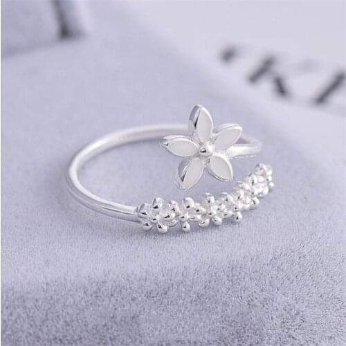 Fresh Flower Shaped Silver Color Ring Temperament Literary Fashion Jewelry Gift For Women Female Adjustable Opening Finger Rings