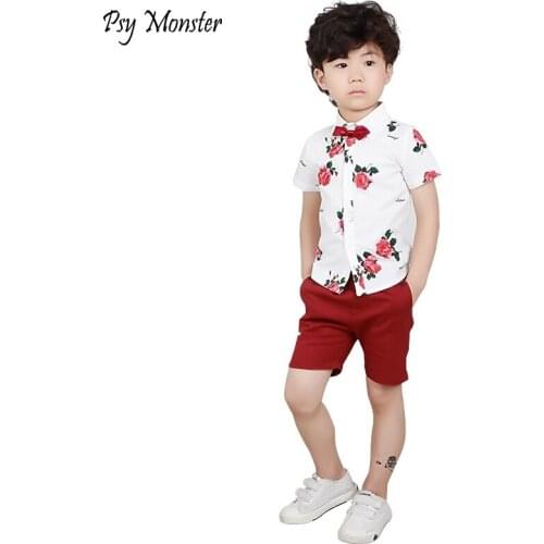 Boys Clothing Set Baby Kids Summer School Suit Gentleman Dress Shirt Shorts Tie Boy Formal Wedding Birthday Party Costume F138