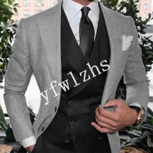 Handsome Two Buttons Groomsmen Notch Lapel Groom Tuxedos Wedding Dress Men Suits Blazer Prom Dinner (Jacket+Pants+Tie+Vest) A166