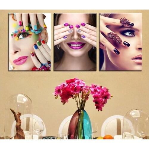 Store Salon home decoration 5d diy diamond painting Makeup Nail Wall art full square round diamond embroidery triptych 3pcs