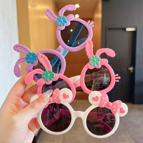 Childrens Cute Colors Cartoon Rabbit Shape Eye Protection Sunscreen Sunglasses Boy Girls Lovely Outdoor Glasses for 3-12Y Kids