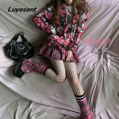 Y2k Girl Harakuku Janpanese Mini Skirt Summer Korean Fashion Plaid Sexy Pleated Ruffles Elastic Waist Skirts Gothic Leg Warmers