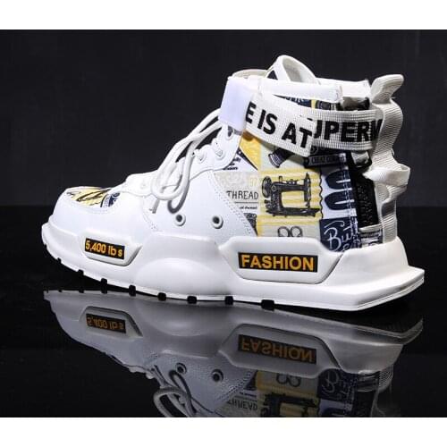 Men Shoes 38 Size High-top Shoes Stitching Mix Color Platform Shoes Original Graffiti Casual Shoes Fashion Street Sports Shoes