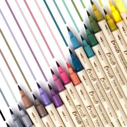 3pcs Retro Color Brush Marker Pens Set Dual Side Fine Liner Water Based Ink Blendable Watercolor Art Paint Drawing School
