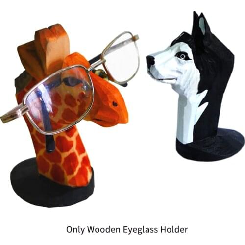 Hand Carved Office Desk Wooden Stand Cute Eyeglass Holder Home Decoration Fun Craft Spectacle Portable Living Room Animal Shaped