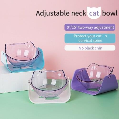 Pet Bowl Non-Slip Cat Bowl Single Dog Bowl 0-15 Degrees Adjustable Transparent High Foot Protect Neck Cat Water Food Bowl Feeder