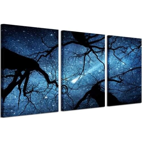 Night Starry Sky Surrounded Trees Forest Canvas Wall Art Prints Landscape Canvas Picture Wall Decal Home Decor Drop shipping