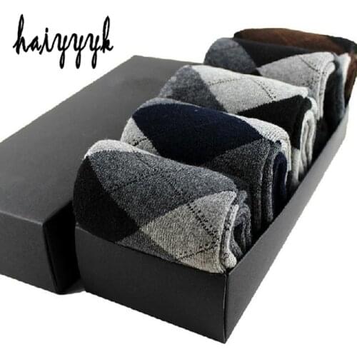 5 Pairs Winter Thickening Mens Cotton Socks Warm Diamond Classic Section Compression Socks Men Size 38-44