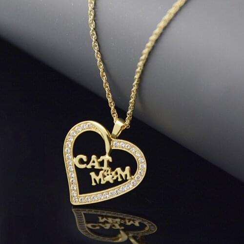 New Crystal Zircon Cat Mom Heart Pendant Necklace Long Chain Necklaces For Women Jewelry Best Gift For Cat Lover Everyday Gift
