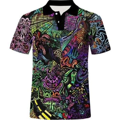 OGKB 3D Funny Psychedelic Print Polo T Shirts For Man Hipster Casual Abstract Hoody Anime Graffiti Short Sleeve Shirt Streetwear