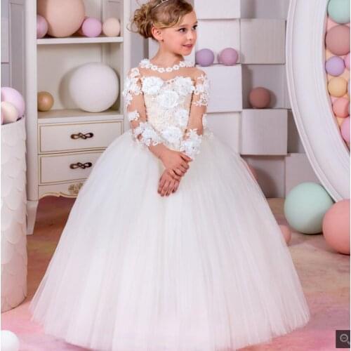 Girls clothes 10 12 year pageant dresses for girls 11 years girl ball gowns for children full white lace top grade wedding dress