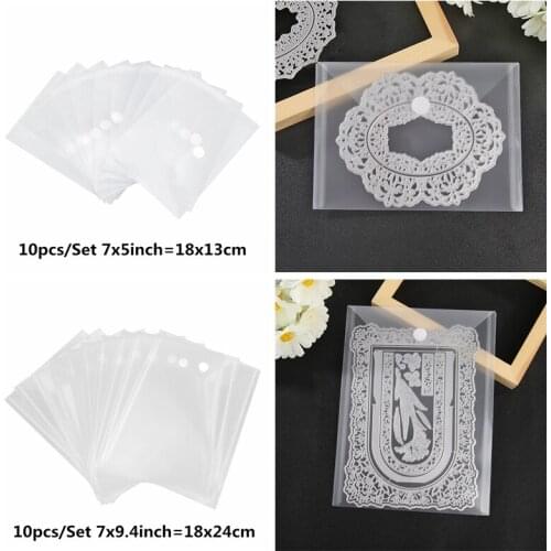 QWELL 10pcs/set Die & Stamp Storage Bag With Magic Sticker For Hot Foil Plates Organizer Holders Bag Transparent Plastic